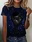 baratos T-shirts-Mulheres Camiseta Animal Gato 3D Preto Imprimir Manga Curta Diário Final de semana Básico Decote Redondo Normal