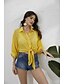 cheap Women&#039;s Clothing-LITB Basic Women&#039;s Tie Front Runched Crop Top Solid Color Shirt Daily Wear Collar Blouse