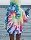 cheap Hoodies &amp; Sweatshirts-Women&#039;s Hoodie Pullover Basic Oversized Yellow Rainbow Tie Dye Loose Fit Hooded S M L XL XXL