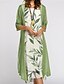 cheap Casual Dresses-Women&#039;s Midi Dress Dress Set Two Piece Dress Shift Dress Green Floral 3/4 Length Sleeve Summer Spring Print Elegant Crew Neck 2023 M L XL XXL 3XL 4XL