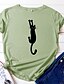 cheap T-Shirts-Women&#039;s T shirt Cat Printing Animal Round Neck Tops Blue Yellow Blushing Pink