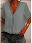 preiswerte Tops &amp; Blouses-Damen Casual Täglich Kurzarm Bluse Hemd V Ausschnitt Durchsichtig Spitzenbesatz Basic Oberteile locker Grün Weiß Schwarz S
