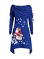 cheap Plus Size Dresses-Women&#039;s Plus Size Print A Line Dress Print Boat Neck Long Sleeve Casual Fall Winter Christmas Daily Short Mini Dress Dress / Graphic Patterned