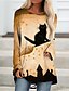 cheap Casual Dresses-Women&#039;s Short Mini Dress Shift Dress Blue Yellow Long Sleeve Print Print Cat Abstract Round Neck Fall Winter Halloween Holiday Casual 2021 Regular Fit S M L XL XXL 3XL