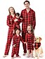 preiswerte Familien-Look-Sets-Familie Pyjamas Baumwolle Plaid Heim Dunkelrot Langarm Urlaub Passende Outfits
