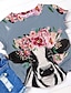 cheap T-Shirts-Women&#039;s T shirt Floral Flower Animal Print Round Neck Basic Tops Blue Light Green