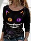 billige T-shirts-Dame Halloween T skjorte 3D Maling Langermet 3D Dyr Rund hals Trykt mønster Grunnleggende Halloween Topper Normal Svart / 3D-utskrift