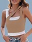 abordables Vestimenta de Mujeres-Mujer Camiseta sin mangas Plano Escote en U Básico Tops Algodón Color Caquí / Rígido