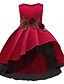 cheap Girls&#039; Dresses-Kids Little Girls&#039; Dress Solid Colored Party Wedding Evening Party A Line Dress Ruched Lace Red Midi Sleeveless Princess Cute Dresses Fall Regular Fit 3-10 Years
