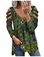 cheap Best Selling Women&#039;s Tops-Women&#039;s Shirt Going Out Tops Blouse Eyelet top Floral Graphic Plants Daily Weekend Blue Brown Green Print Zipper Cut Out Long Sleeve Streetwear Basic V Neck Regular Fit Spring Fall