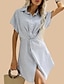 baratos Roupa de Mulher-vestido de camisa listrado feminino básico de torção, midi, formato do corpo, roupas diárias