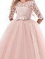 abordables Vestidos de Niña-Niños Chica Vestido Color sólido Pegeant Lazo Vintage Princesa Poliéster Maxi Vestido princesa rosa Blanco Rosa Vino