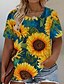 cheap Plus Size Tops-Women&#039;s Plus Size Tops T shirt Graphic Sunflower Short Sleeve Print Basic Streetwear Crewneck Cotton Spandex Jersey Daily Sports Summer Blue Green