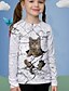 baratos Camisetas &amp; Blusas Para Meninas-Para Meninas 3D Animal Gato Camisa Manga Longa Impressão 3D Outono Ativo Poliéster Infantil 4-12 anos Normal