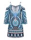 preiswerte Casual Kleider-Damen Minikleid Blau 3/4 Ärmel Sommer Frühling Ausgehöhlt Quadratischer Ausschnitt 2023 S M L XL XXL