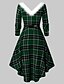 cheap Plus Size Dresses-Women&#039;s Plus Size Plaid A Line Dress Print V Neck Long Sleeve Casual Vintage Fall Winter Daily Going out Knee Length Dress Dress