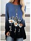 billige T-shirts-Dame T skjorte kjole tunika Blomstret Fargeblokk Tusenfryd Langermet Trykt mønster Rund hals Topper Blå Lilla Grønn