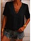 abordables Tops &amp; Blouses-Mujer Casual Diario Manga Corta Blusa Camisa Escote en Pico Transparente Ajuste de encaje Básico Tops Corte Ancho Verde Trébol Blanco Negro S