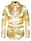 cheap Best Sellers-Men&#039;s Shirt Prom Shirt Collar Classic Collar Solid Colored White Black Blue Purple Gold Long Sleeve Sequins Performance Club Tops Basic Sexy