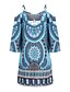 baratos Vestidos Casuais-Mulheres Minivestido Azul Manga 3/4 Verão Primavera Vazado Decote Quadrado 2023 S M L XL XXL