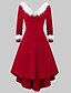 billige Uformelle kjoler-Dame Knelang kjole Kjole med A-linje Rød 3/4 ermer pluss høy lav Helfarge V-hals Høst Vinter Elegant Fritid Sexy 2021 S M L XL XXL