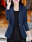 baratos Women&#039;s Coats &amp; Jackets-Mulheres Blazer Cor Sólida Básico Manga Longa Casaco Diário Outono Primavera Padrão Casaco Azul / Tamanho Grande