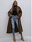 cheap Coats &amp; Trench Coats-Women&#039;s Coat Fall Winter Daily Work Long Coat Warm Slim Sporty Casual Jacket Long Sleeve Patchwork Solid Color Coffee