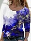 billige T-shirts-Dame Grafisk Daglig Weekend Abstrakt Maleri Langærmet T-shirt Rund hals Trykt mønster Basale Toppe Grøn Blå Lilla S / 3D-udskrivning
