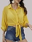 cheap Women&#039;s Clothing-LITB Basic Women&#039;s Tie Front Runched Crop Top Solid Color Shirt Daily Wear Collar Blouse