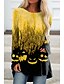 cheap T-Shirts-Women&#039;s Halloween Weekend T shirt Tee Abstract Painting Long Sleeve Graphic Pumpkin Round Neck Print Basic Halloween Tops Blue Pink Yellow S / 3D Print