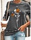 preiswerte Tops &amp; Blouses-Damen Halloween T-Shirt Farbe Langarm Totenkopf Motiv Kürbis Rundhalsausschnitt Bedruckt Grundlegend Halloween Oberteile Regular Fit Blau Wein Grau