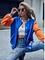 cheap Coats &amp; Trench Coats-Women&#039;s Jacket Fall Winter Sport Daily Regular Coat Adjustable Slim Sporty Casual Jacket Long Sleeve Patchwork Solid Color Blue