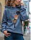 billige Hættetrøjer &amp; sweatshirts-Dame Kat Pullover-hættetrøje Patchwork Trykt mønster 3D-udskrivning Afslappet Daglig Basale Hættetrøjer Sweatshirts Løstsiddende Blå Grå