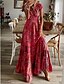 cheap Maxi Dresses-Women&#039;s Maxi long Dress Swing Dress Red Wine Short Sleeve Ruched Pleated Print V Neck Spring Summer Holiday Casual Daily 2022 M L XL XXL