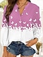 abordables Tops &amp; Blouses-Mujer Blusa Camisa Mariposa Mariposa Bloque de color Cuello Mao Botón Estampado Básico Tops Azul Piscina Rosa Negro / Impresión 3D