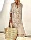cheap Casual Dresses-Women&#039;s Midi Dress Loose Beige 3/4 Length Sleeve Modern Style Embroidery Textured V Neck Spring Summer Holiday Casual Bohemia Boho 2021 Loose S M L XL XXL / Cotton