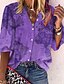 abordables Tops &amp; Blouses-Mujer Blusa Camisa Manga Larga Gráfico Cuello Mao Botón Estampado Básico Casual Tops Azul Piscina Morado Amarillo / Impresión 3D