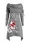 cheap Plus Size Dresses-Women&#039;s Plus Size Print A Line Dress Print Boat Neck Long Sleeve Casual Fall Winter Christmas Daily Short Mini Dress Dress / Graphic Patterned