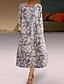 cheap Casual Dresses-Women&#039;s Midi Dress A Line Dress Blue Long Sleeve Print Print Round Neck Fall Casual 2021 Regular Fit M L XL XXL
