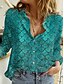 abordables Tops &amp; Blouses-Mujer Blusa Camisa Manga Larga Gráfico Peces Cuello Camisero Botón Estampado Básico Tops Verde Trébol