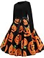 cheap Party Dresses-Women&#039;s Halloween Knee Length Dress A Line Dress Blue Purple Orange Pumpkin Bat Skulls Long Sleeve Patchwork Bow Print Print Round Neck Fall Hot Vintage 2021 Slim S M L XL XXL