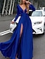 cheap Dresses-Women&#039;s Maxi long Dress Swing Dress Blue Red Long Sleeve Split Patchwork Solid Color Deep V Fall Spring Party Elegant Sexy Prom Dress 2022 S M L XL XXL
