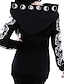 cheap Plus Size Tops-Women&#039;s Cotton Streetwear Exaggerated Pocket Print Black Graphic Moon Daily Going out V Neck Plus Size Long Sleeve Micro-elastic Fall Winter