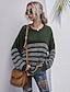 abordables Tops &amp; Blouses-chandail rayé pour femmes litb basic manches longues tops épaules tombantes tricot de couleur contrastée