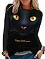 preiswerte T-shirts-Damen T Shirt Tier Katze 3D Schwarz Bedruckt Langarm Halloween Wochenende Basic Halloween Rundhalsausschnitt Regular Fit Herbst Winter