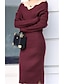 cheap Knee-Length Dresses-Women&#039;s Sweater Jumper Dress Knee Length Dress Blushing Pink Gray Camel Green Black Red Long Sleeve Solid Color Patchwork Fall Winter V Neck Casual 2021 S M L XL XXL