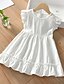 cheap Girls&#039; Dresses-Kids Little Dress Girls&#039; Solid Colored School Daily Ruffle White Cotton Short Sleeve Casual Dresses Spring Summer