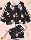 cheap Girls&#039; Clothing Sets-Kids Girls&#039; Clothing Set Long Sleeve 2 Pieces Black Print Floral Street Casual / Daily Cotton Regular Comfort Sports 2-8 Years / Fall / Winter
