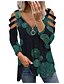 cheap Best Selling Women&#039;s Tops-Women&#039;s Shirt Going Out Tops Blouse Eyelet top Floral Graphic Plants Daily Weekend Blue Brown Green Print Zipper Cut Out Long Sleeve Streetwear Basic V Neck Regular Fit Spring Fall