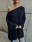 cheap Sweaters-Women&#039;s Pullover Sweater Solid Color Knitted Stylish Basic Casual Long Sleeve Loose Sweater Cardigans Fall Winter Off Shoulder Blue